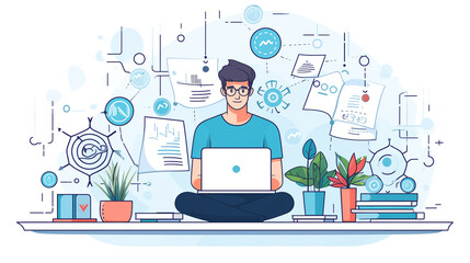 depicting the e - learning and online study concept. It showcases a student sitting at a desk, laptop in front, engrossed in an online class, Generative AI