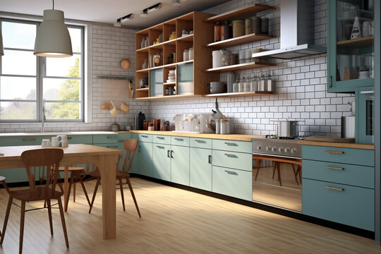 modern and cool kitchen interior 3d rendering background