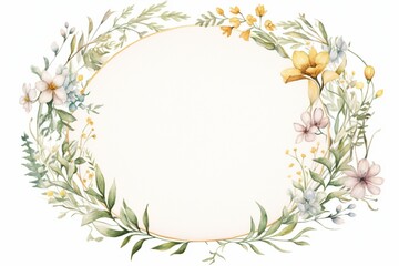 Fototapeta premium Vintage Luxury wedding invitation card template. template, Water Color Pastel Flower and bloom, Wedding decorative perfect rectangle frame border with gold line art, leaves branches, foliage. Elegant