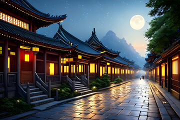 an art featuring ancient streets of china