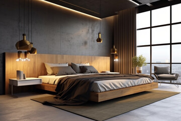 Cool couple bedroom interior 3d rendering