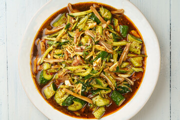 Chinese special cold dish with cucumber and pork ear
