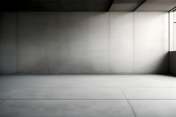 Empty concrete room with sunlight and shadow on the wall. AI Generated.