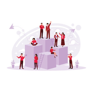 The creative business design shows employees' personal growth, success, and company development. Car, career, team teamwork cess, idea, project, money and. Trend Modern vector flat illustration