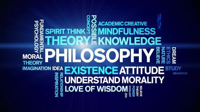 Philosophy animated tag word cloud;text design animation kinetic typography seamless loop.