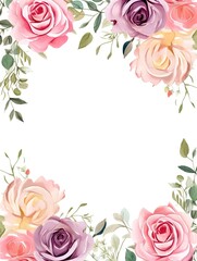 Water Color Pastel Flower and bloom, Wedding decorative perfect rectangle frame border