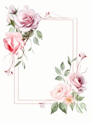 Fototapeta na wymiar Water Color Pastel Flower and bloom, Wedding decorative perfect rectangle frame border