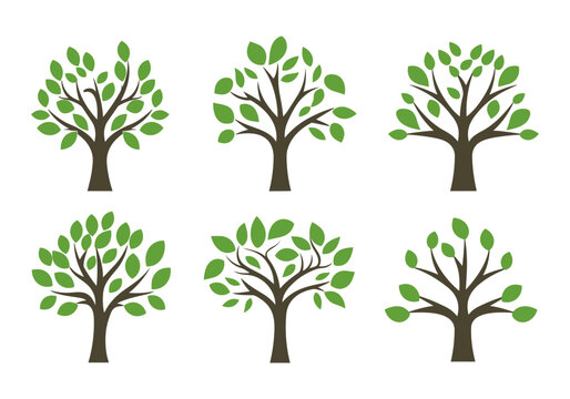 Set of green tree vector illustration for logo or icon isolated on white background