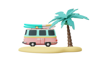 Summer elements 3d icon clipart island isolated on white background, Minimal Realistic objects for mock-up with summer theme, beach umbrella, sand, inflatable ring, vacation time to travel. © TANATPON