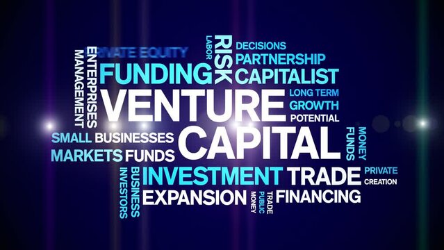 Venture Capital animated tag word cloud;text design animation kinetic typography seamless loop.