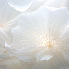 Filigree white transparent petals, closeup blossom for background banner