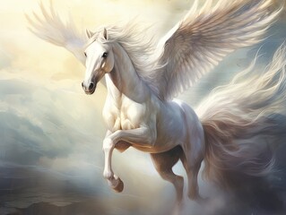 Naklejka na ściany i meble Ethereal Elegance: Pegasus, the White Flying Horse