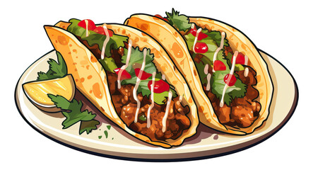 Hand drawn plate of mexican tacos, comic style, isolated illustration.