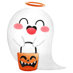 Little ghost with pumpkin basket