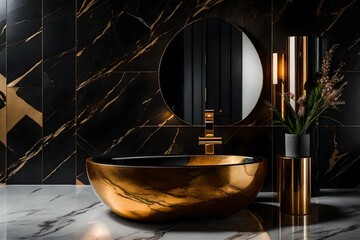 luxury golden bathroom with bathing tub generated by AI tool