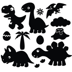 Cute little dinosaur silhouette vector cartoon illustration © primus44