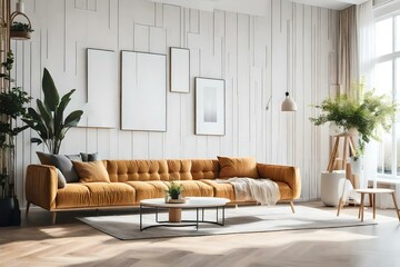 Blank picture frame on a wall interior generated by AI tool