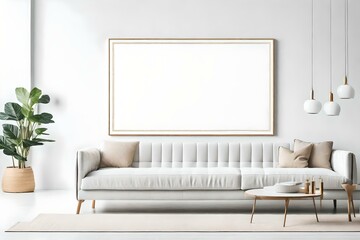 Blank picture frame on white wall background generated by AI tool
