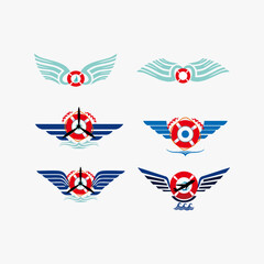 wing logos and float tires with the shape of the plane