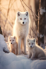 White arctic fox family