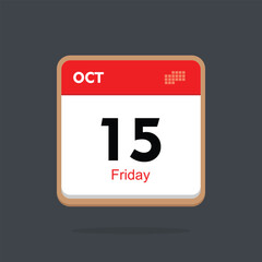 friday 15 october icon with black background, calender icon