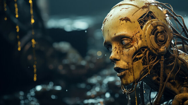 Old android abandoned and thrown in a dump discarded and obsolete