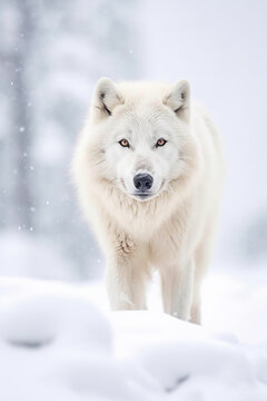 White polar wolf in winter forest
