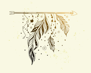 abstract bohemian arrow background for dreamcatcher or magical art design