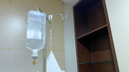 Medical drip or infusion with transparent liquid inside. Set iv fluid intravenous drop saline drip...