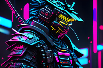 Cyberpunk samurai with neon ambiance