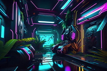 Digital jungle with neon ambiance