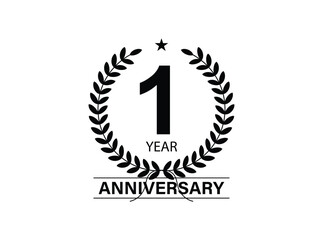 1 years anniversary. Anniversary template design concept, monochrome, design for event, invitation card, greeting card, banner, poster, flyer, book cover and print.
