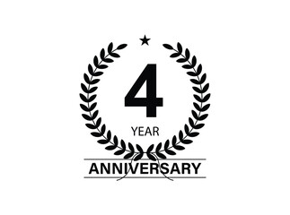 4 years anniversary logo template isolated on white, black and white background. 4th anniversary logo.