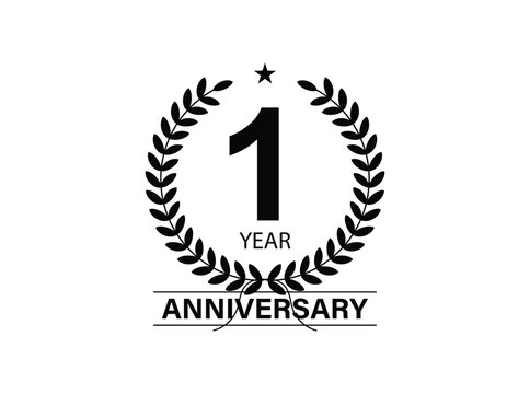 1 years anniversary. Anniversary template design concept, monochrome, design for event, invitation card, greeting card, banner, poster, flyer, book cover and print.