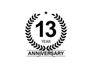 13 years anniversary logo template isolated on white, black and white background. 13th anniversary logo.