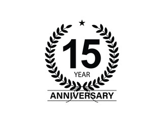 15 years anniversary logo template isolated on white, black and white background. 15th anniversary logo.