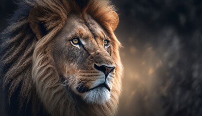 Fototapeta premium Lion looking forward Ai Generative