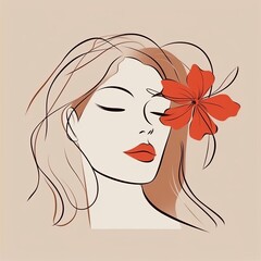 Abstract woman portrait with flowers in minimalist style, One line drawing, for mother's day and women's day, Generative ai
