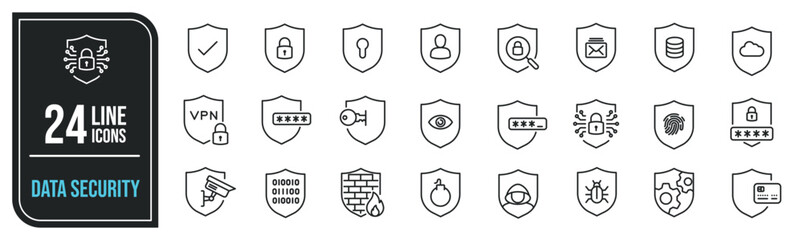 Data security minimal thin line icons. Related security, protection, encription, shield. Editable stroke. Vector illustration.