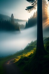 Misty Morning Landscape - Generative AI