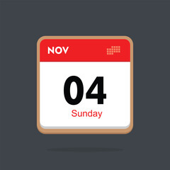 sunday 04 november icon with black background, calender icon