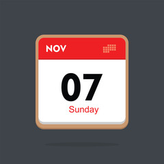 sunday 07 november icon with black background, calender icon