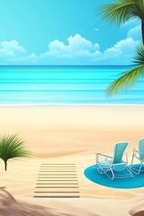 Fototapeta na wymiar summer, summer, beach, beach, parasol, sea, background, palm tree, Generative AI
