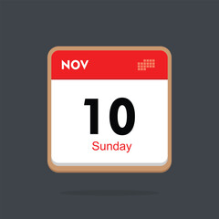 sunday 10 november icon with black background, calender icon