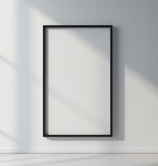 Vertical black frame mockup close-up on the wall, 3d render. Made with Generative AI technology