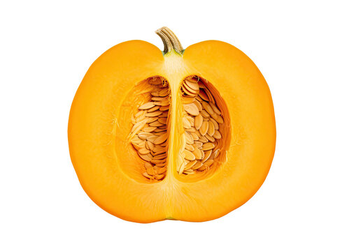 Halved pumpkin isolated on transparent background, top view, Generative AI