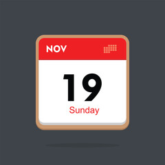 sunday 19 november icon with black background, calender icon