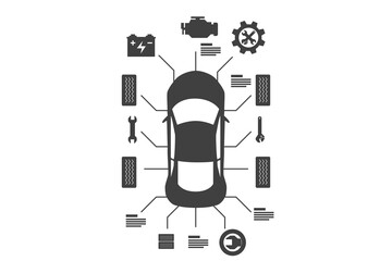 Digital png illustration of car with parts on transparent background