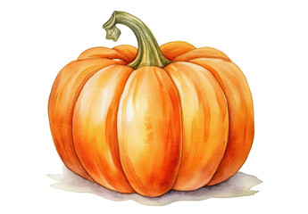 Watercolor illustration of ripe pumpkin isolated on transparent background - obrazy, fototapety, plakaty