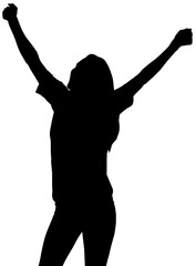 Digital png silhouette image of woman raising hands on transparent background